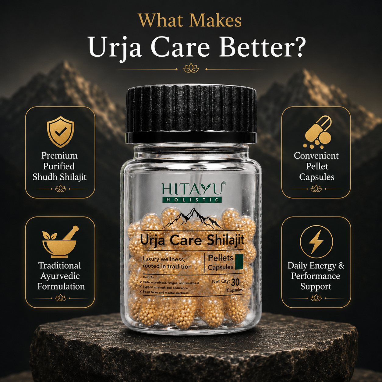 Urja Care Shilajit | Strength & Stamina | 30 Pallets Capsules