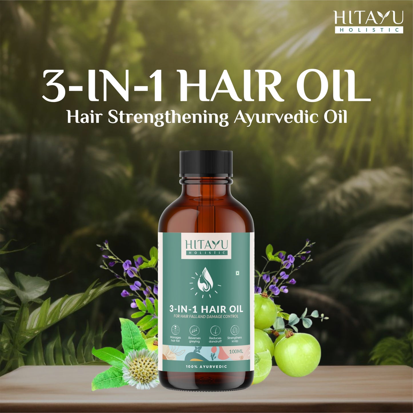 3‑in‑1 Ayurvedic Hair Oil | Chemical-Free | With 30+ Ayurvedic Herbs