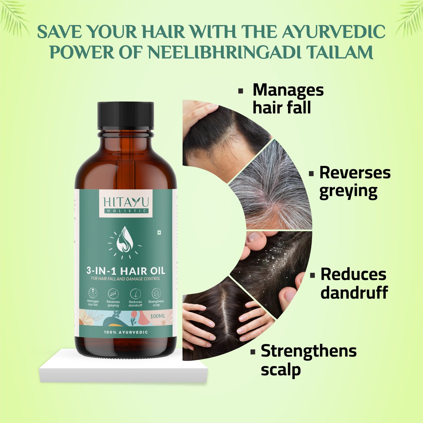 3‑in‑1 Ayurvedic Hair Oil | Chemical-Free | With 30+ Ayurvedic Herbs