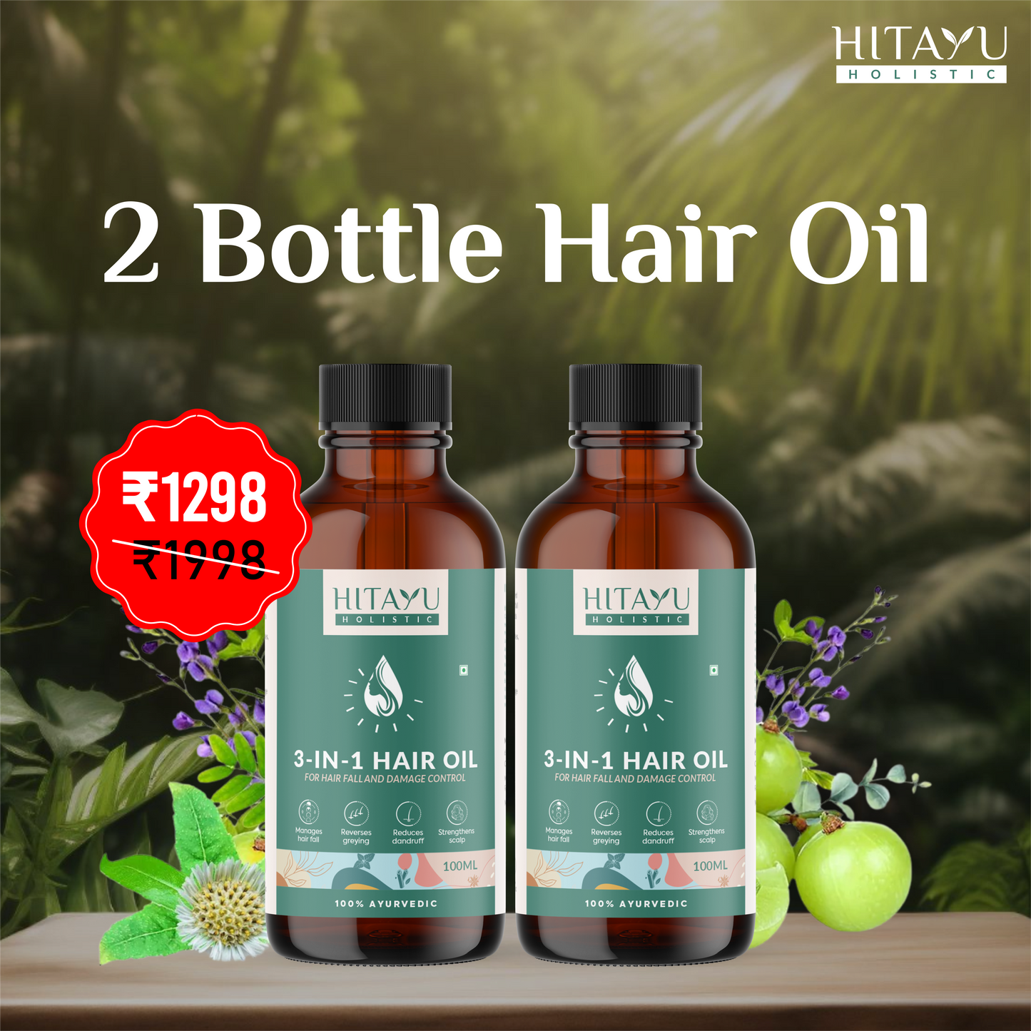3‑in‑1 Ayurvedic Hair Oil | Chemical-Free | With 30+ Ayurvedic Herbs
