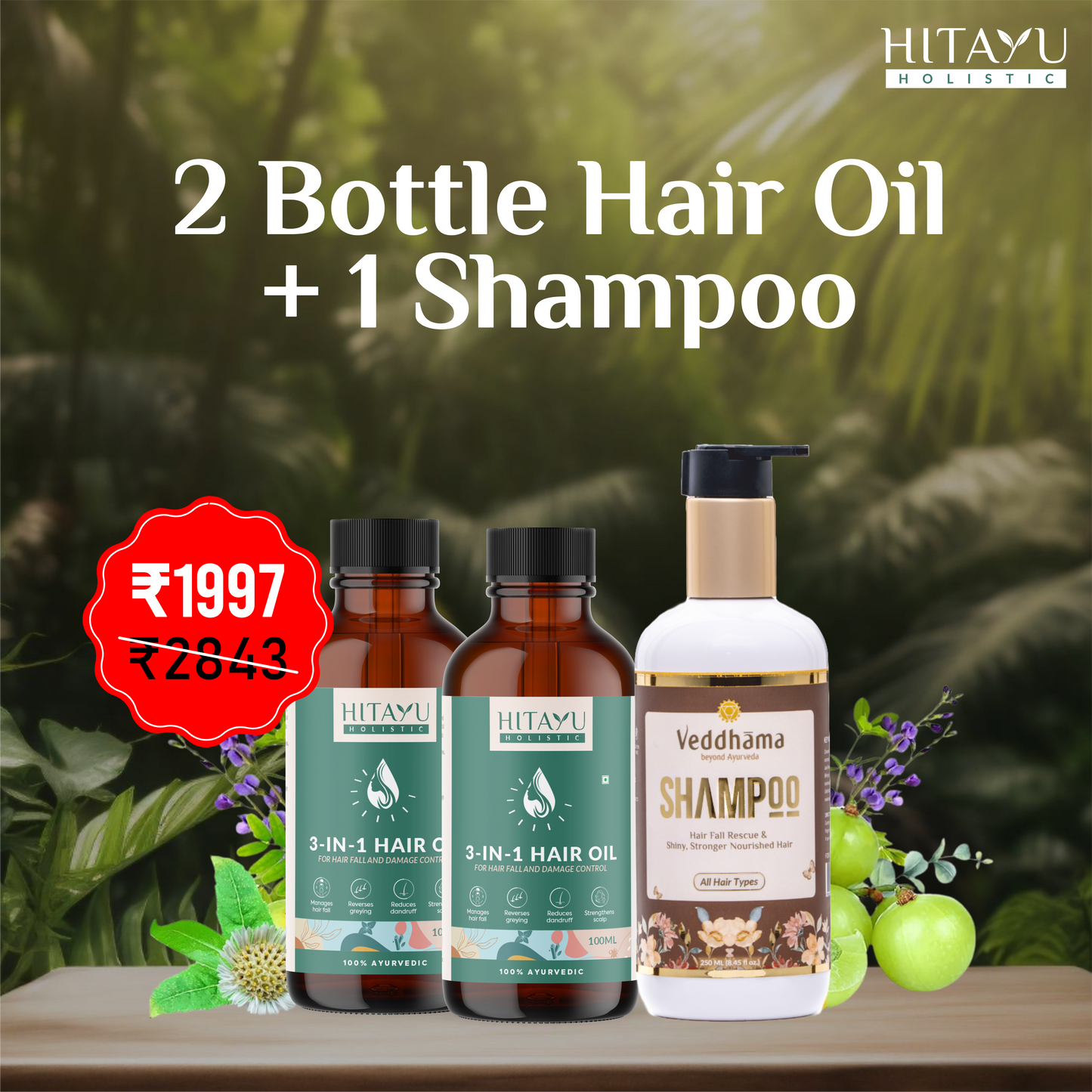 3‑in‑1 Ayurvedic Hair Oil | Chemical-Free | With 30+ Ayurvedic Herbs
