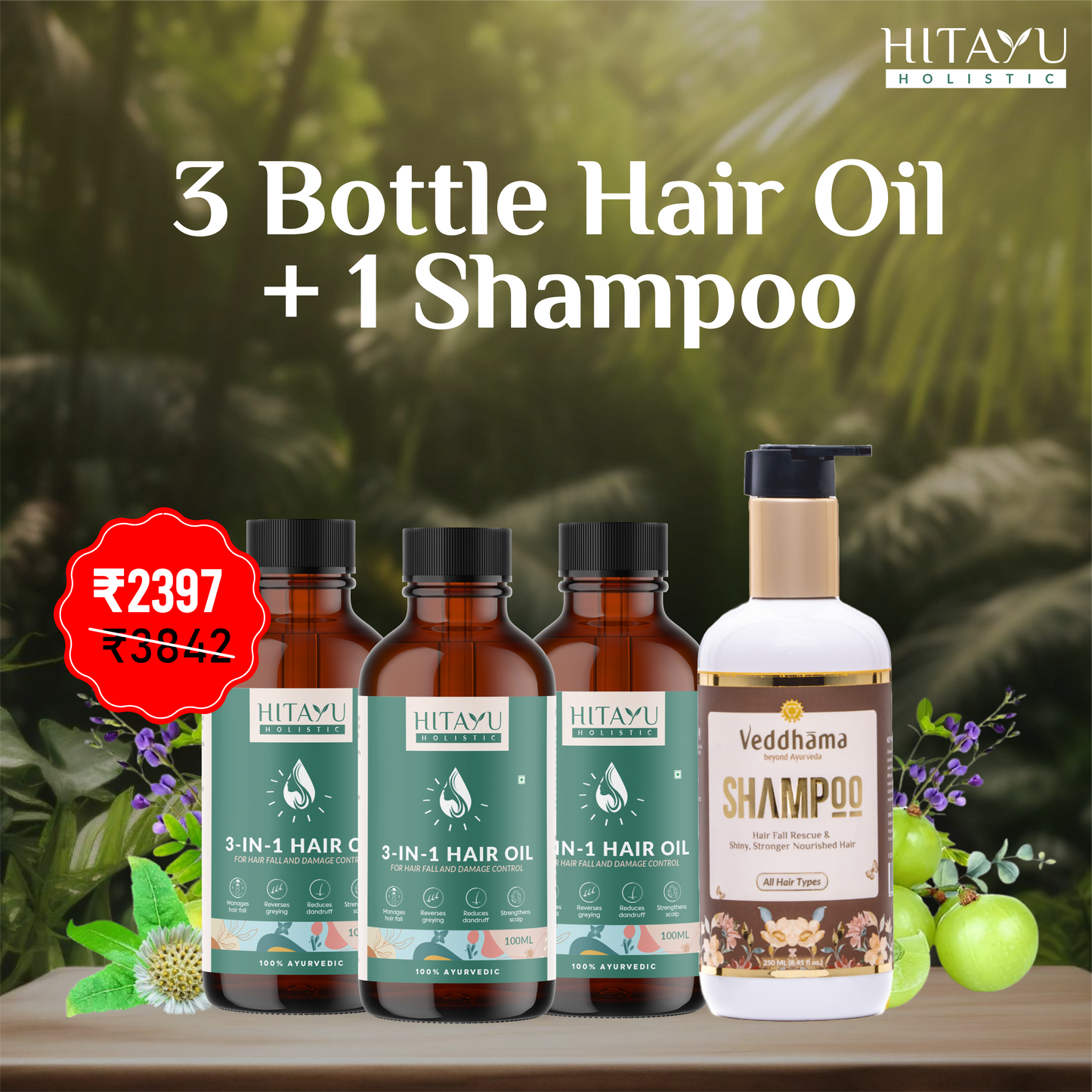 3‑in‑1 Ayurvedic Hair Oil | Chemical-Free | With 30+ Ayurvedic Herbs